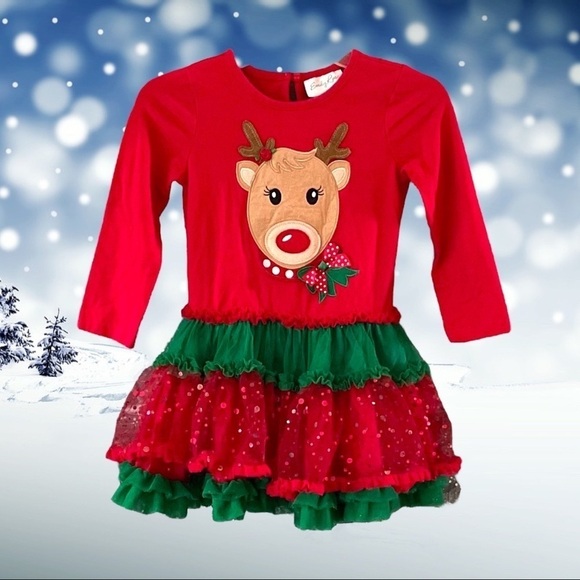 Emily Rose Girls Size 4 Christmas Dress Appliqué Reindeer Sequin Tutu - Picture 1 of 2